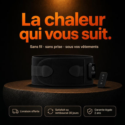 Ceinture chauffante sans fil Braizia : livraison offerte, satisfait ou remboursé 30 jours, garantie légale 2 ans
