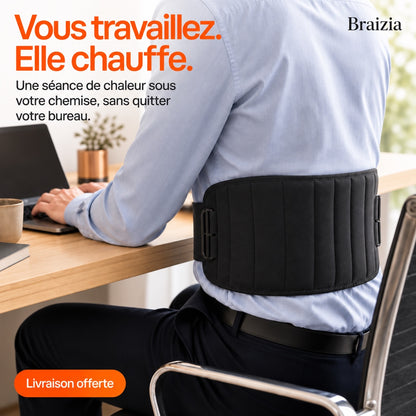 Ceinture chauffante Braizia portee au bureau, vue de dos